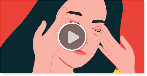 video preview screen of illustrated female rubbing eyelids
